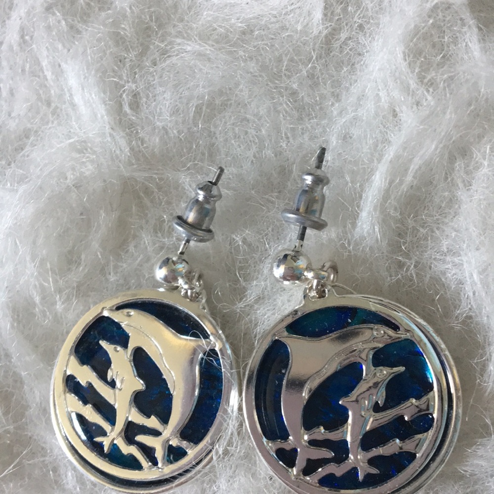 Blue & Silver Dolphin Earrings - Picture 2 of 5
